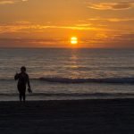 Lone walker on Carlsbad Beach at sunset