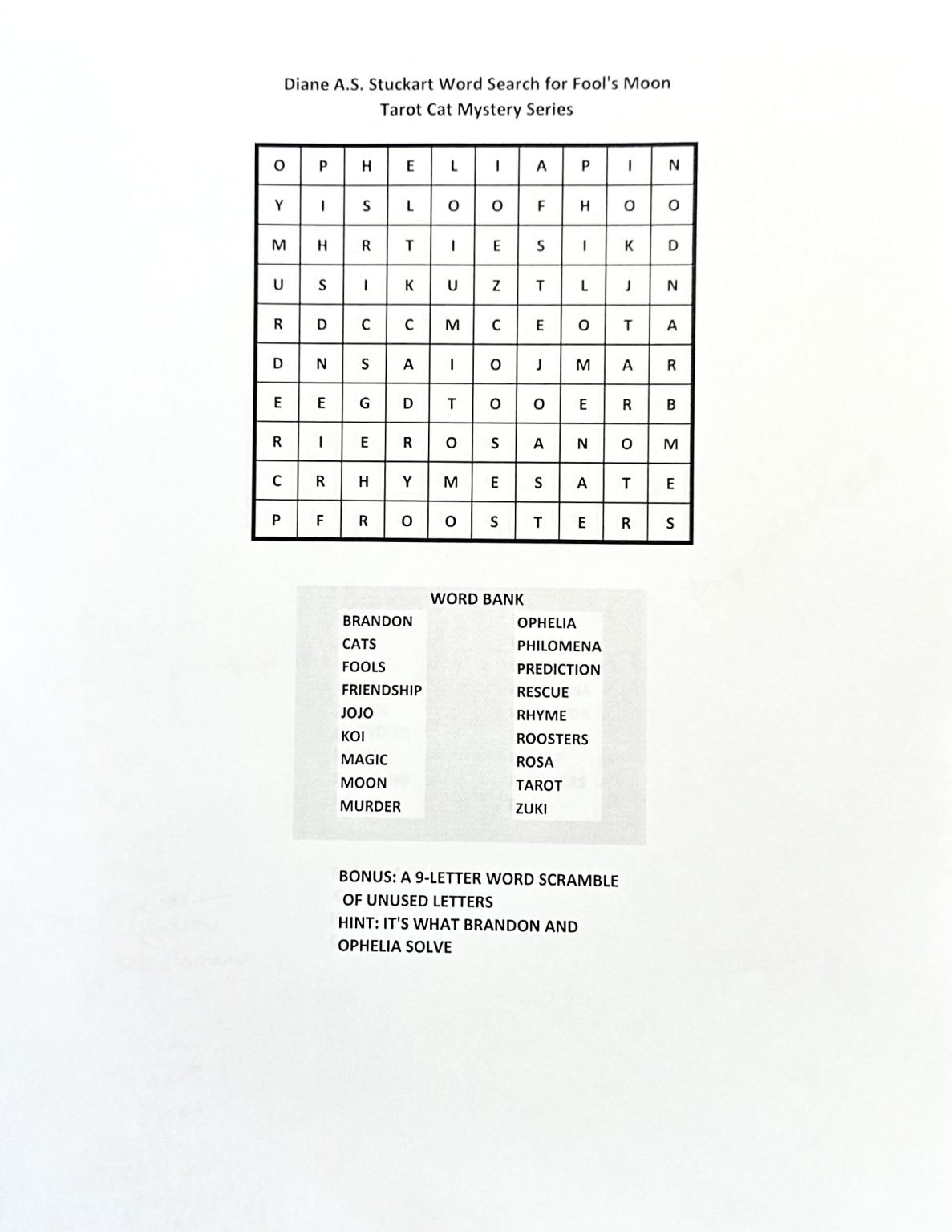 Word Search Puzzle for Fool’s Moon – Booklover's Bench