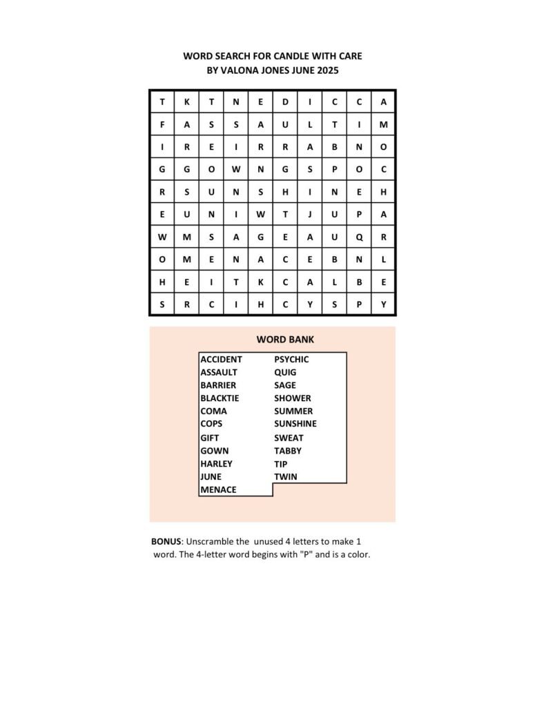 Word search for Candle with Care